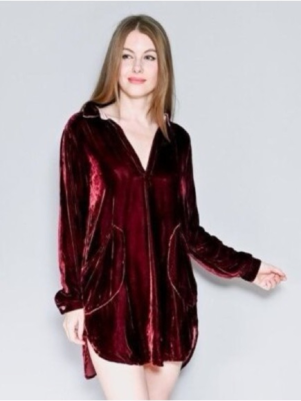 CP Shades x Free People She’s Got It Velvet Shirt Dress